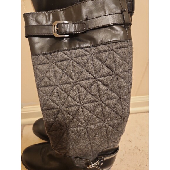 Franco Sarto "Penelope" Black Leather & Gray Wool-blend Tall Riding Boots Sz 9.5 - Picture 3 of 10